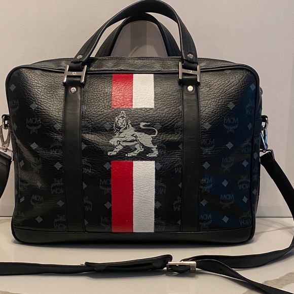 MCM Black Briefcase with Red and White Stripe - Picture 1 of 12